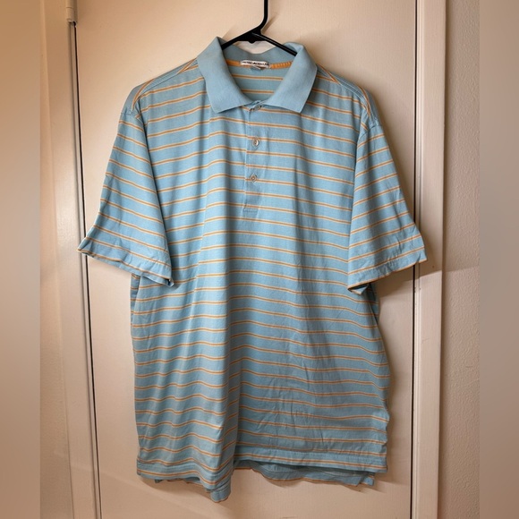 Peter Millar Men’s Blue Orange Striped 100% Cotton Short Sleeves Polo Shirt L - Picture 1 of 12